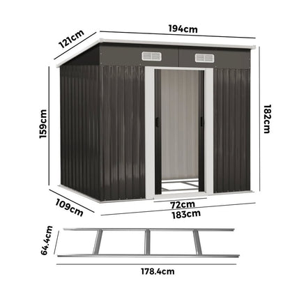 GS-4X6-GY-AB+BASE Livsip Garden Shed Outdoor Storage Sheds 1.94x1.21M Workshop Cabin Metal Base