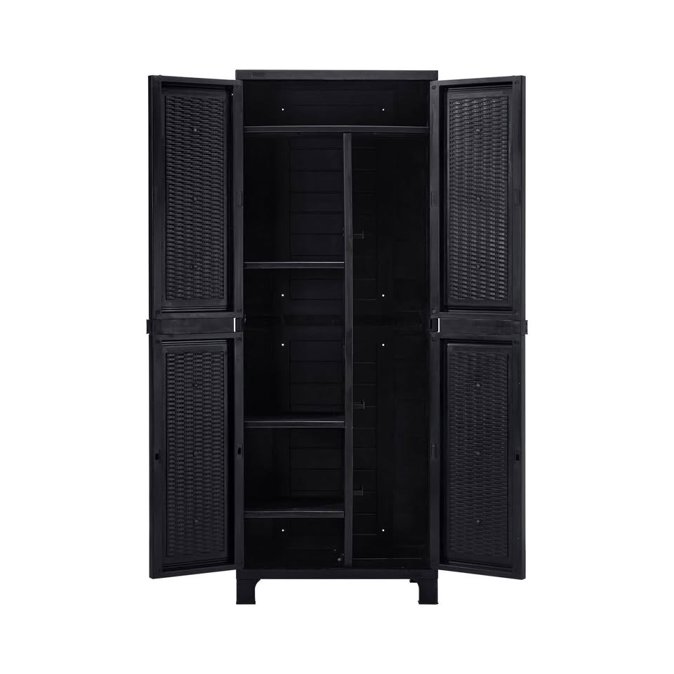 OSC-TALL-RTN-BK Livsip Outdoor Storage Cabinet Box Cupboard Garage Garden Adjustable Tall Black