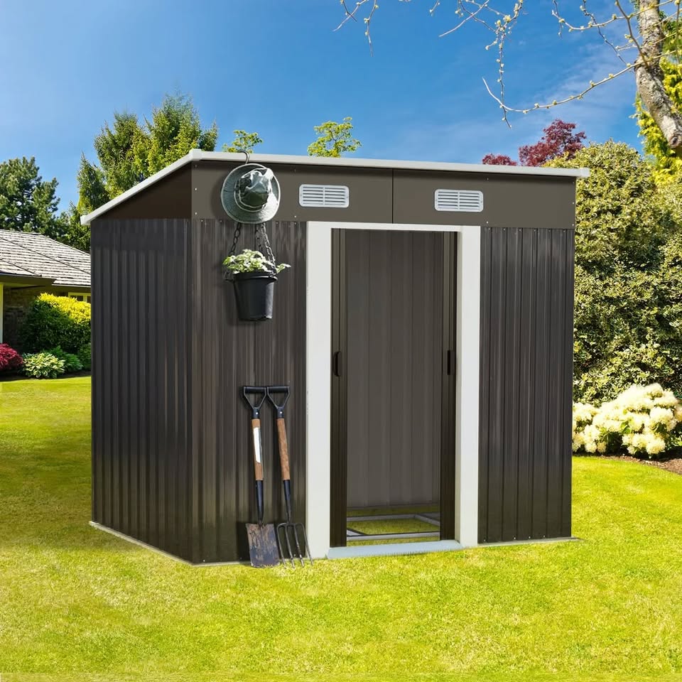 GS-4X6-GY-AB+BASE Livsip Garden Shed Outdoor Storage Sheds 1.94x1.21M Workshop Cabin Metal Base