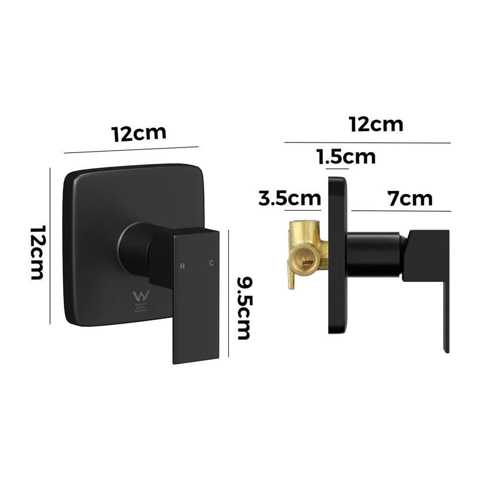 SH-SM-SQ-120-BK Welba Shower Mixer Tap Bathroom Wall Tapware Brass Tapware Square Black