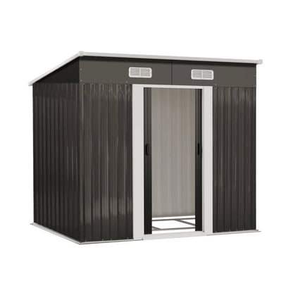 GS-4X6-GY-AB+BASE Livsip Garden Shed Outdoor Storage Sheds 1.94x1.21M Workshop Cabin Metal Base