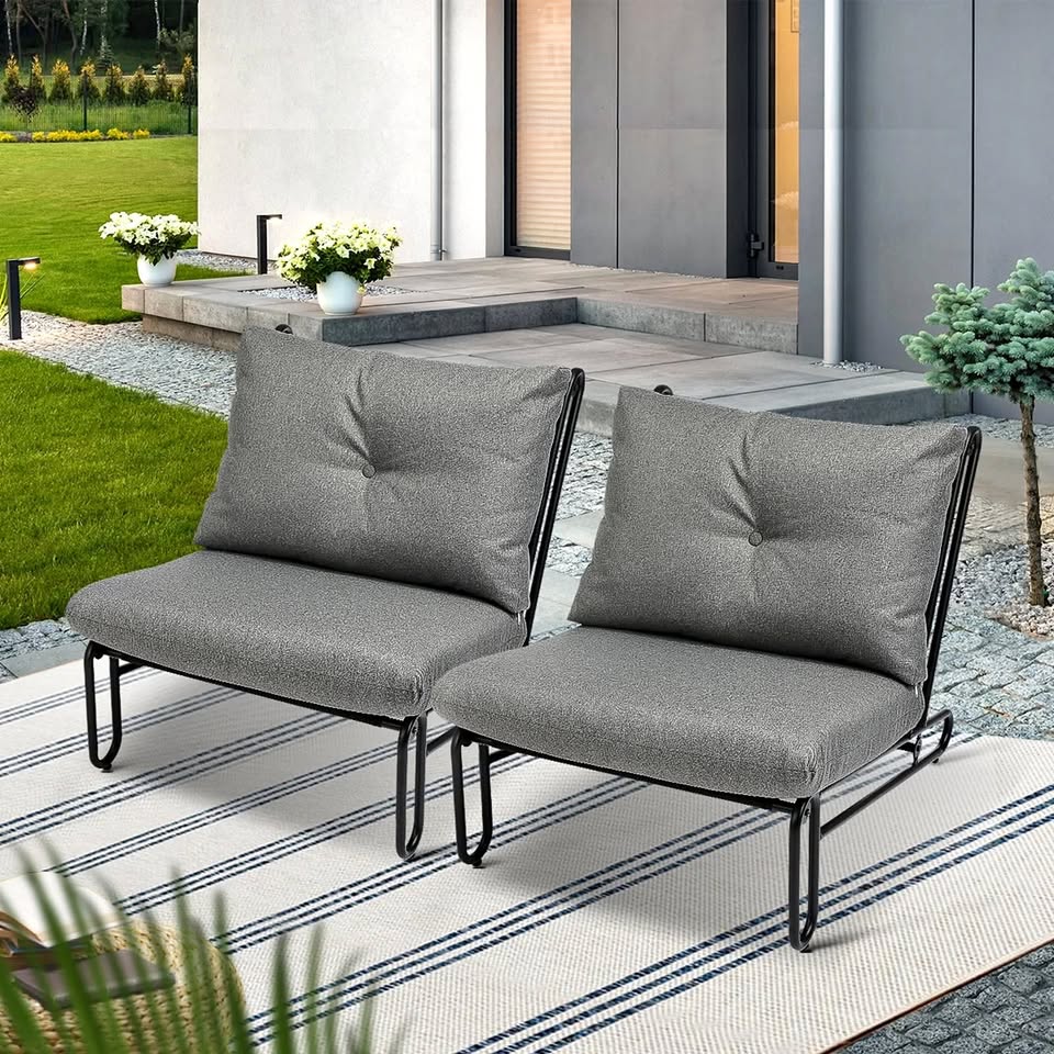 ODSS-KOLHU-2CH-GY Livsip 2PC Outdoor Lounge Chairs Patio Furniture Garden Sofa with Cushions Grey