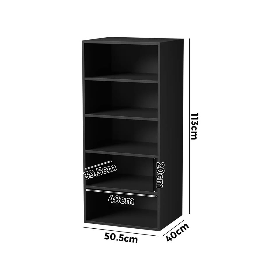 WA-MEXI-113-5S-BK Oikiture Wardrobe Shelf Unit Clothes Storage Cabinet 5 Shelves Organiser Black