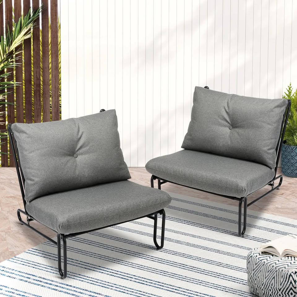 ODSS-KOLHU-2CH-GY Livsip 2PC Outdoor Lounge Chairs Patio Furniture Garden Sofa with Cushions Grey