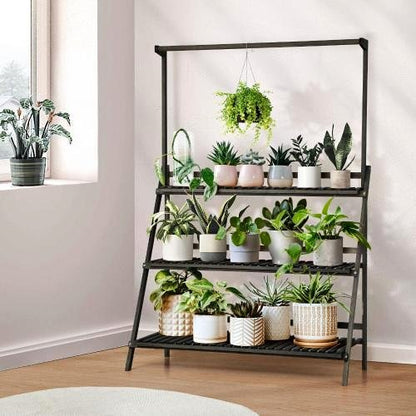 PS-WD-10038-BK Livsip 3 Tier Plant Stand Flower Pot Shelf Wooden Black
