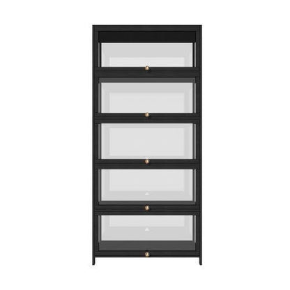 SB-DISPLAY-580-BK Oikiture Display Cabinet 5 Tiers Clear Door Black