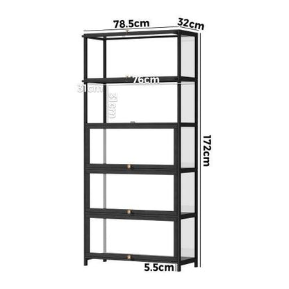 SB-DISPLAY-580-BK Oikiture Display Cabinet 5 Tiers Clear Door Black