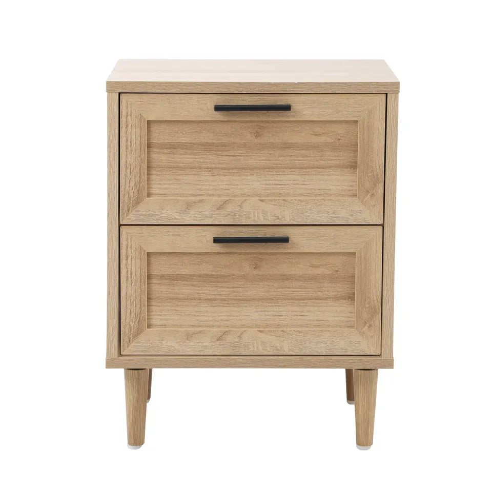 BT-EMMA-2D-WD Oikiture Bedside Table Nightstand 2 Drwers Side End Table Storage Natural