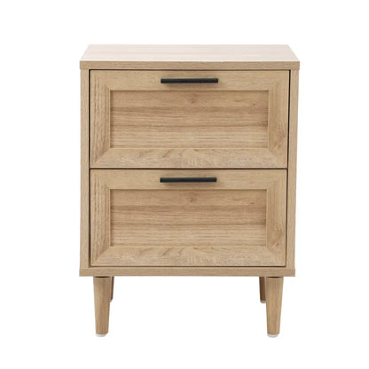 BT-EMMA-2D-WD Oikiture Bedside Table Nightstand 2 Drwers Side End Table Storage Natural