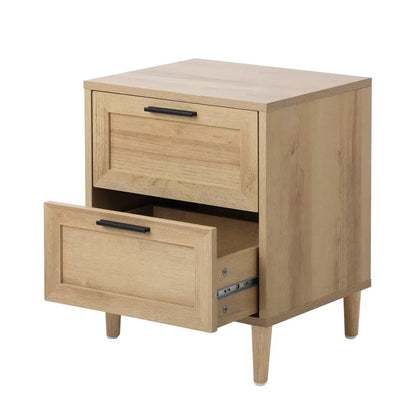 BT-EMMA-2D-WD Oikiture Bedside Table Nightstand 2 Drwers Side End Table Storage Natural