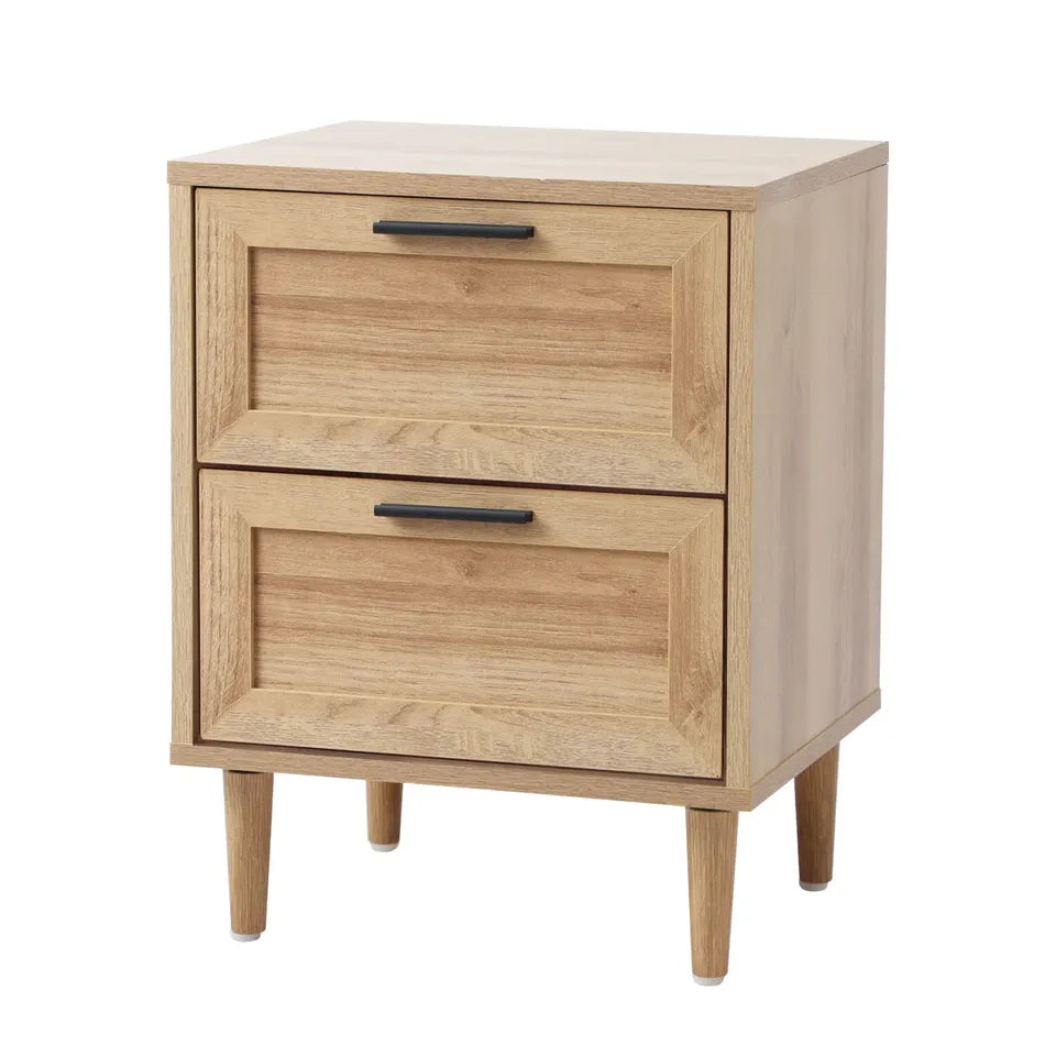 BT-EMMA-2D-WD Oikiture Bedside Table Nightstand 2 Drwers Side End Table Storage Natural