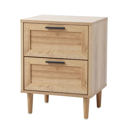 BT-EMMA-2D-WD Oikiture Bedside Table Nightstand 2 Drwers Side End Table Storage Natural