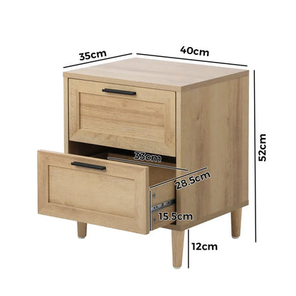 BT-EMMA-2D-WD Oikiture Bedside Table Nightstand 2 Drwers Side End Table Storage Natural