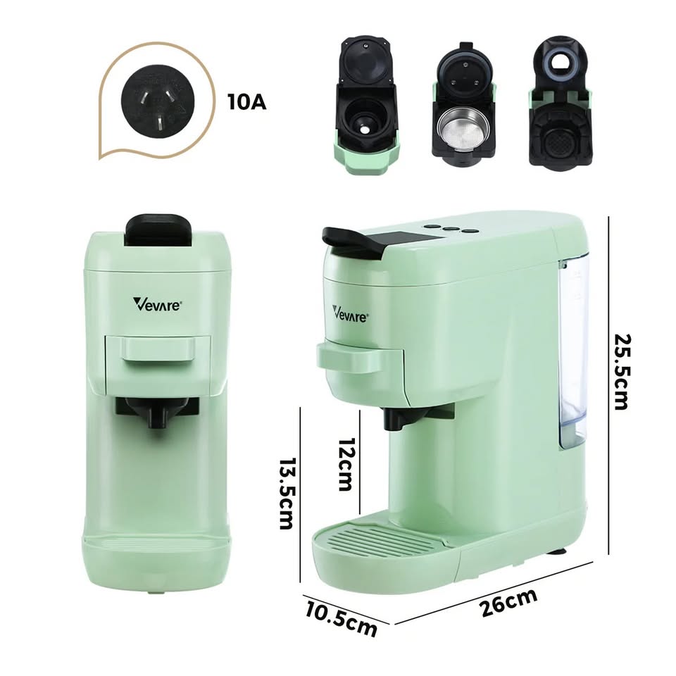 CM-3IN1-A1-MT Vevare Capsule Coffee Machine 19 Bars 3in1 Nespresso/Dolce-Gusto Maker Mint