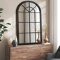 WM-B-ARCH-13070-BKWD Oikiture Wooden Window Mirror Arched Wall Mirrors Decor 130x70cm Black