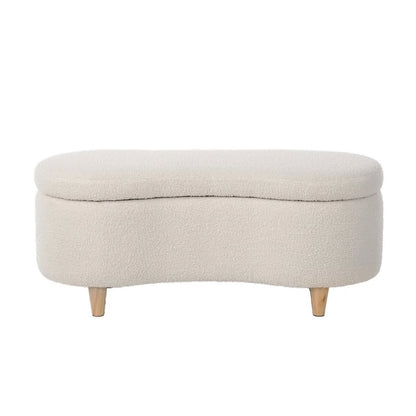 OTM-B-CASHEW-SP-BG Oikiture Storage Ottoman Cashew Foot Stool Teddy Boucle Chest Bench Blanket Box