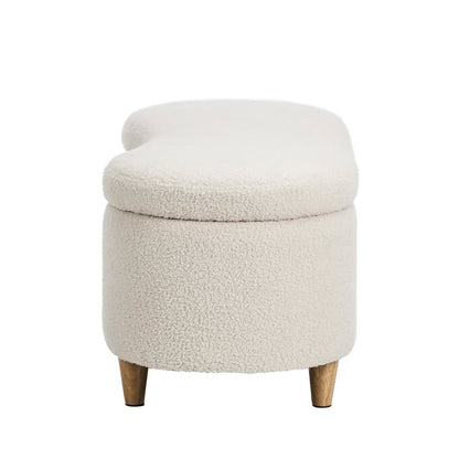 OTM-B-CASHEW-SP-BG Oikiture Storage Ottoman Cashew Foot Stool Teddy Boucle Chest Bench Blanket Box