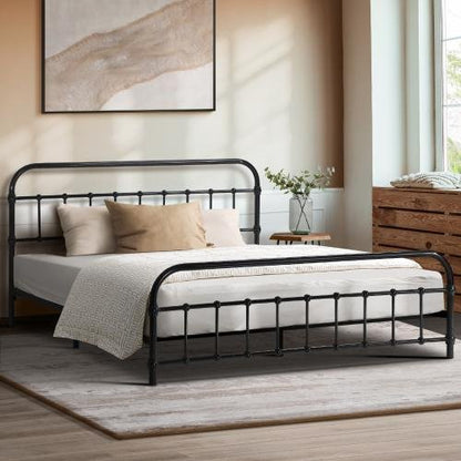 MBF-CAS-D-BK Oikiture Metal Bed Frame Double Size Railing-style Black