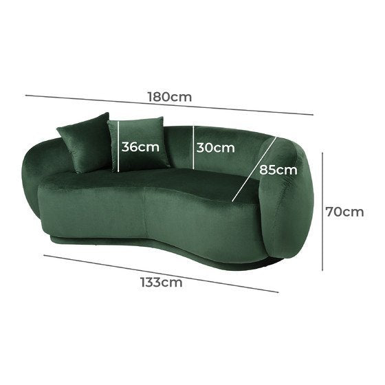 ACH-CASEW-VV-GN LivingFusion Millie 3 Seater Rounded Velvet Sofa Green