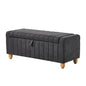 OTM-B-STRP-LIN-GY Oikiture Storage Ottoman Couch Footstool Linen Toy Chest Bench Blanket Box Grey