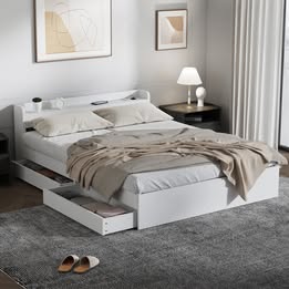 BF-MEXI-Q-WH-TC-ABC Queen White Cassandra Bed with USB Port & Drawers
