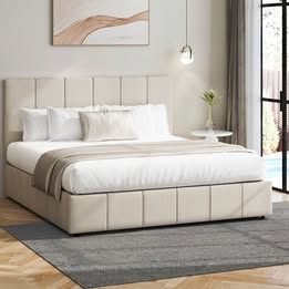 BF-B-VISH-Q-BG-ABC Oikiture Bed Frame Queen Size Gas Lift Storage Base VISH
