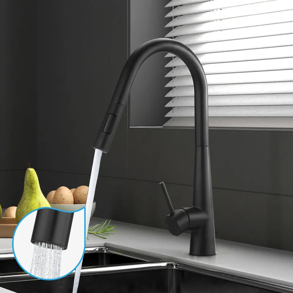 POKF-SL-440-BK Welba Brand New Kitchen Mixer Tap Pull Out Faucet 2-Mode Sink Basin Swivel Black