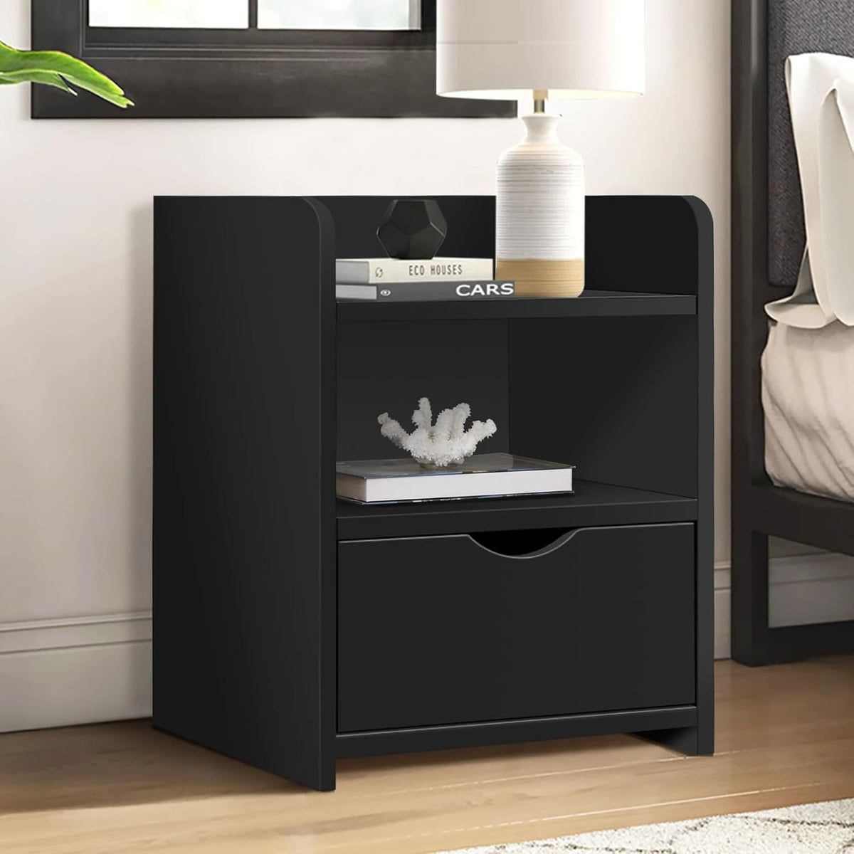 A-BST-1D3SF-BK ALFORDSON Bedside Table Nightstand Storage Drawers Black
