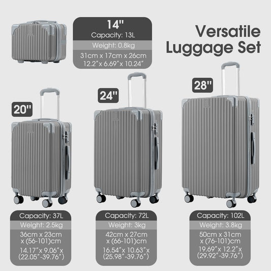 ZU-LGA4PC-GY ZUNI 4PCS Luggage Suitcase Trolley Set Travel TSA Lock Storage Hard Case