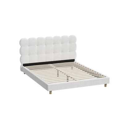 BF-D-KUKI-Q-WH-AB Oikiture Bed Frame Queen Size Tufted Bedhead Boucle Fabric White