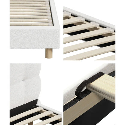 BF-D-KUKI-Q-WH-AB Oikiture Bed Frame Queen Size Tufted Bedhead Boucle Fabric White
