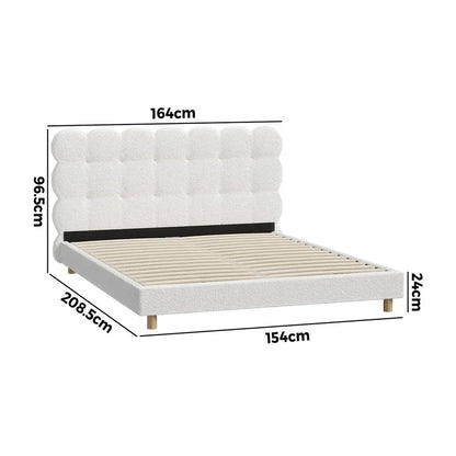 BF-D-KUKI-Q-WH-AB Oikiture Bed Frame Queen Size Tufted Bedhead Boucle Fabric White