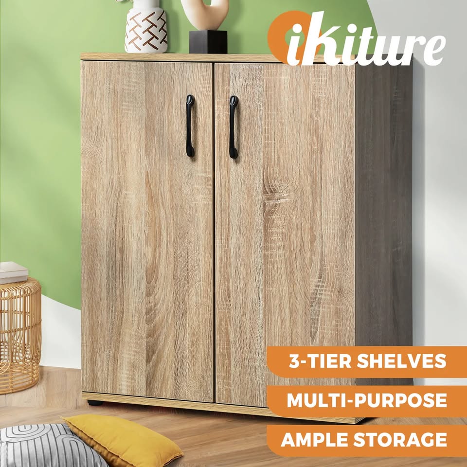 ST-CAB-NEW-C8-WD Oikiture Storage Cabinet Bathroom Cabinet Freestanding Cupboard Organiser Wooden