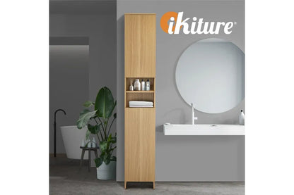 ST-CAB-A24-WD- Oikiture Bathroom Cabinet Tall Slim Floor Cupboard Natural