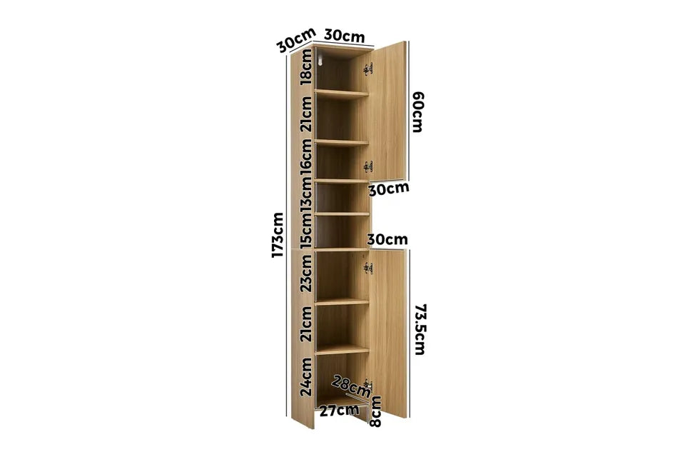 ST-CAB-A24-WD- Oikiture Bathroom Cabinet Tall Slim Floor Cupboard Natural