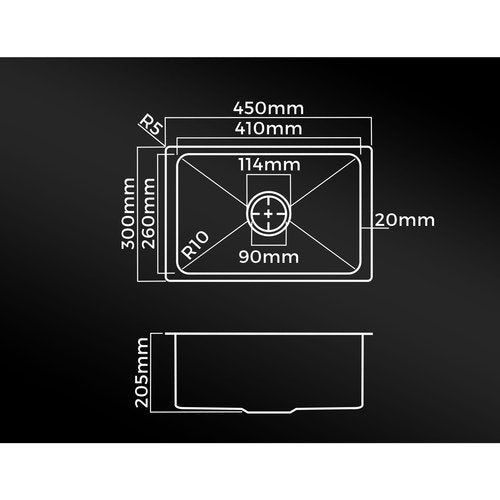 SSK-C-4530-SI Welba 45X30CM Stainless Steel Sink Single Bowl with Waste Silver