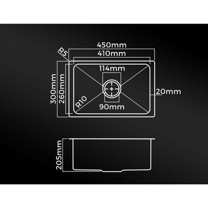 SSK-C-4530-SI Welba 45X30CM Stainless Steel Sink Single Bowl with Waste Silver