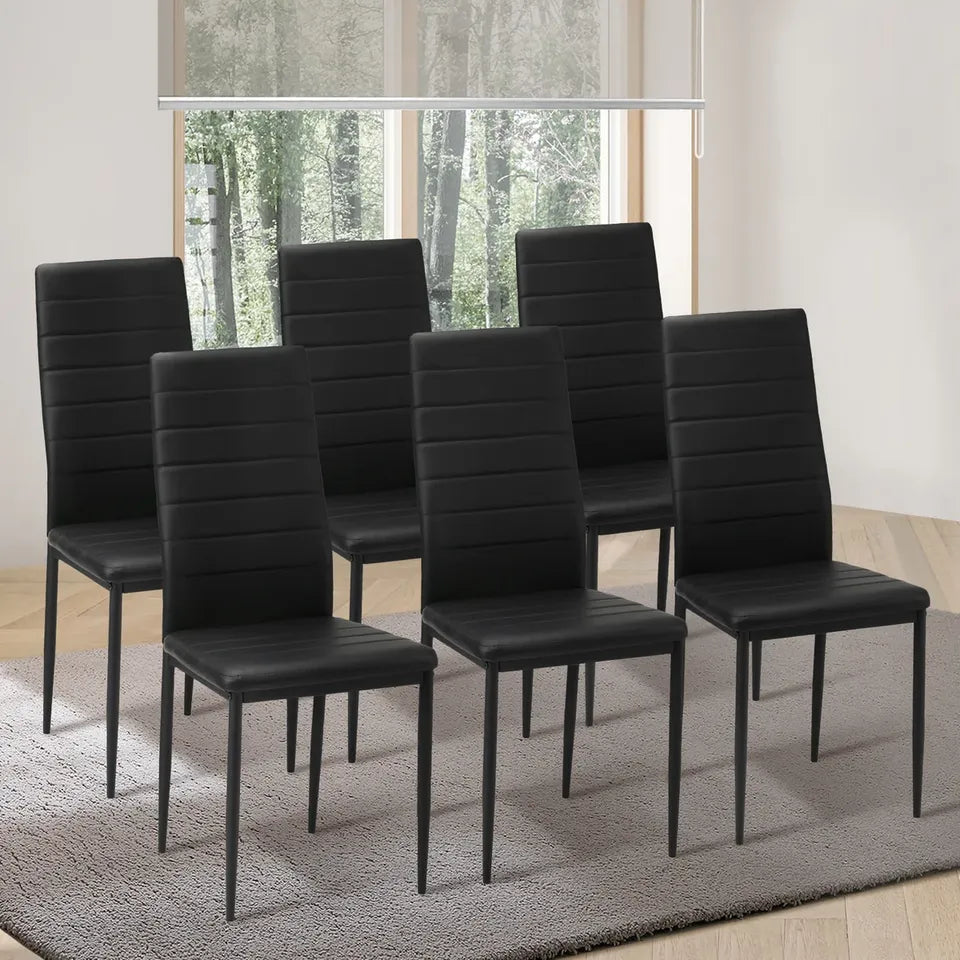 DCH-D-CLAS-BK-6PC Oikiture 6PCS Dining Chairs High-Back Kitchen Chair Padded Faux Leather Black