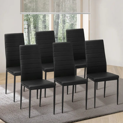 DCH-D-CLAS-BK-6PC Oikiture 6PCS Dining Chairs High-Back Kitchen Chair Padded Faux Leather Black