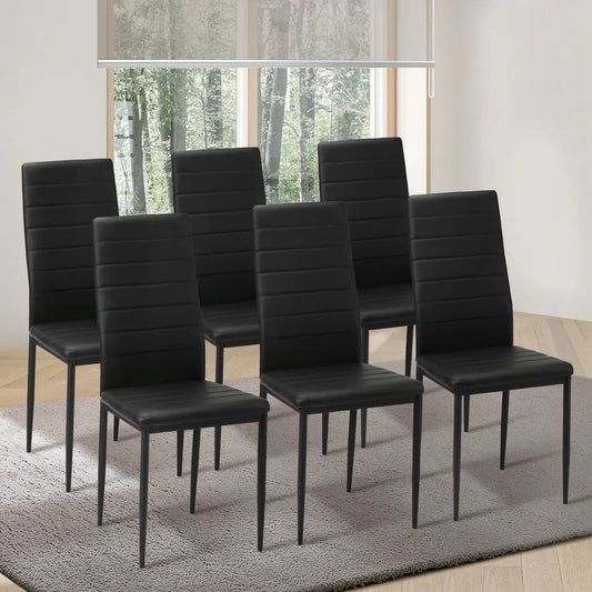 DCH-D-CLAS-BK-6PC Oikiture 6PCS Dining Chairs High-Back Kitchen Chair Padded Faux Leather Black