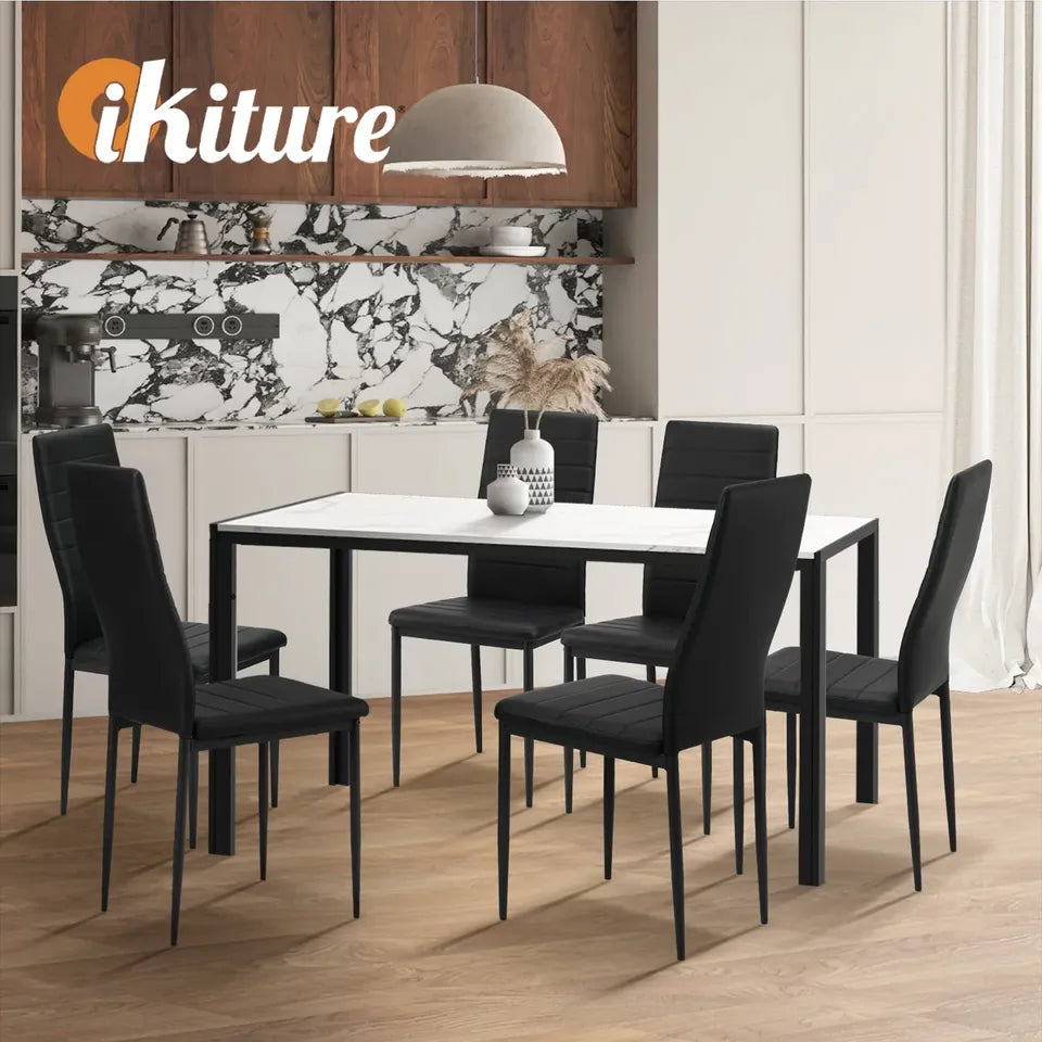 DCH-D-CLAS-BK-6PC Oikiture 6PCS Dining Chairs High-Back Kitchen Chair Padded Faux Leather Black