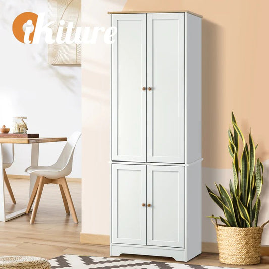 SB-NED-A30-WHWD-AB Oikiture Buffet Sideboard Storage Cabinet Kitchen Cupboard Pantry Wardrobe Shelf