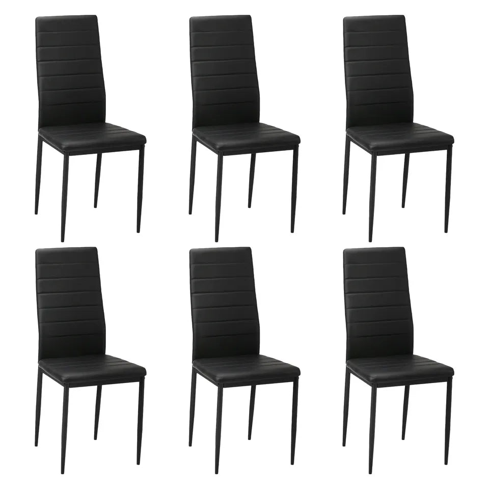 DCH-D-CLAS-BK-6PC Oikiture 6PCS Dining Chairs High-Back Kitchen Chair Padded Faux Leather Black