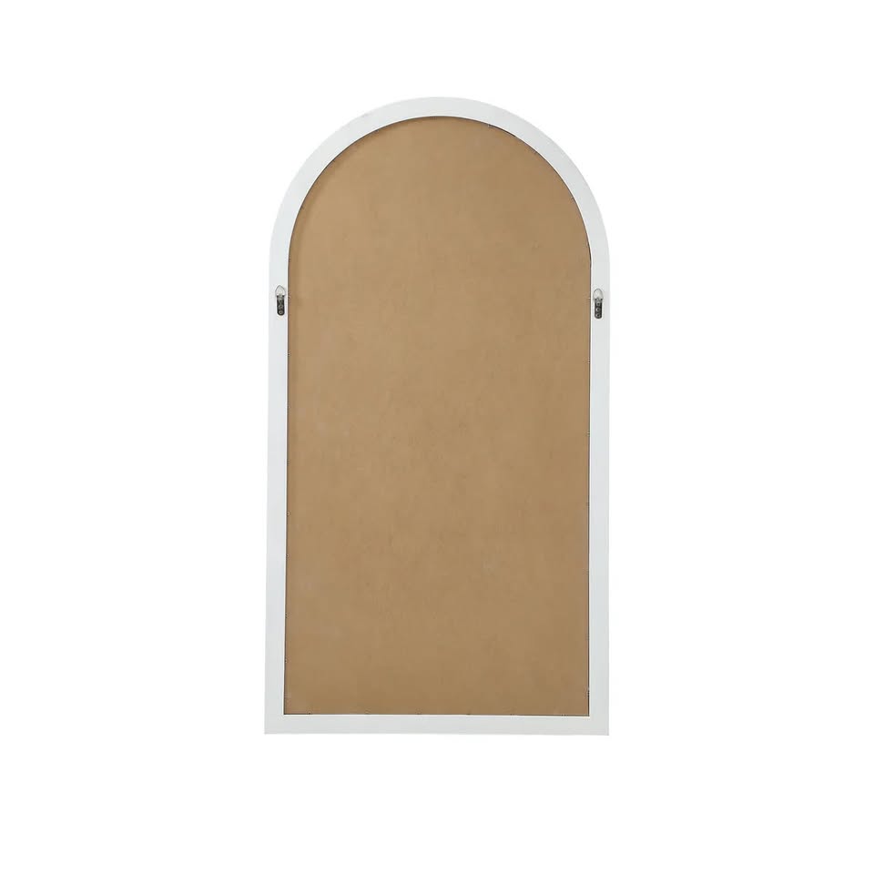 WM-B-ARCH-7651-WHWD Oikiture Window Mirror Arched Wall Mirrors Decor 76x51cm Wooden White