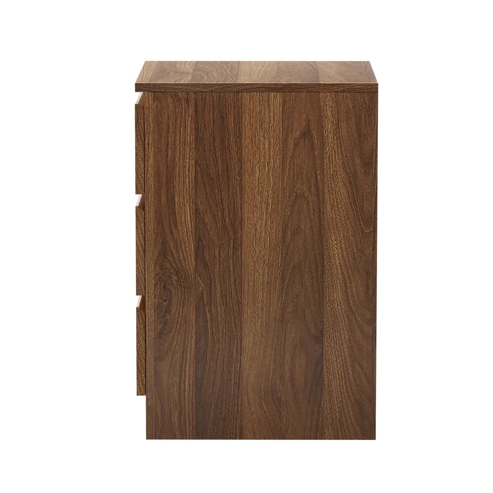 BT-VJ-LIZ-3D-WN Oikiture Bedside Table 3 Drawers Side Tables Storage Cabinet Nightstand Walnut