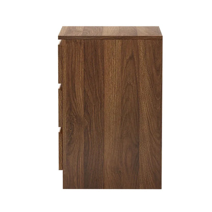 BT-VJ-LIZ-3D-WN Oikiture Bedside Table 3 Drawers Side Tables Storage Cabinet Nightstand Walnut