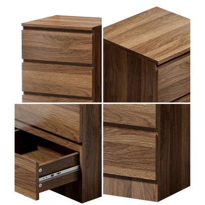 BT-VJ-LIZ-3D-WN Oikiture Bedside Table 3 Drawers Side Tables Storage Cabinet Nightstand Walnut