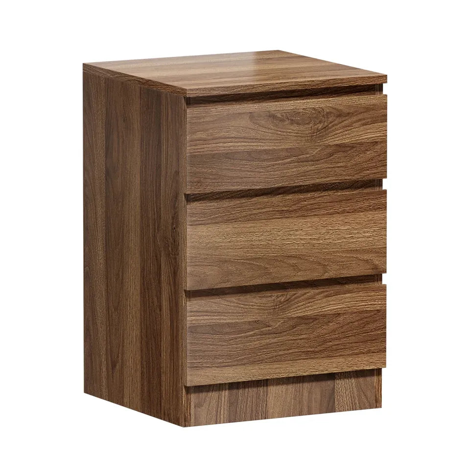 BT-VJ-LIZ-3D-WN Oikiture Bedside Table 3 Drawers Side Tables Storage Cabinet Nightstand Walnut