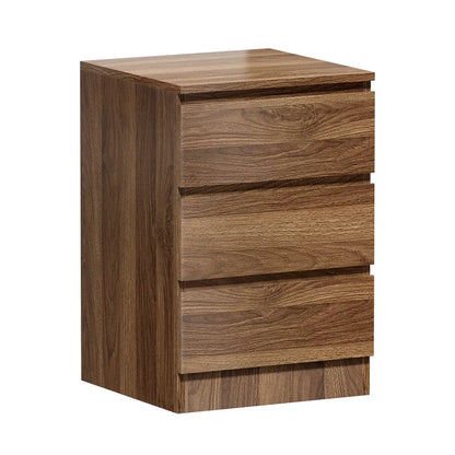 BT-VJ-LIZ-3D-WN Oikiture Bedside Table 3 Drawers Side Tables Storage Cabinet Nightstand Walnut