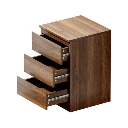 BT-VJ-LIZ-3D-WN Oikiture Bedside Table 3 Drawers Side Tables Storage Cabinet Nightstand Walnut